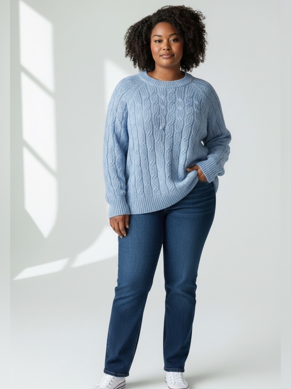 Joe Fresh Powder Blue Cable Knit Crewneck Sweater